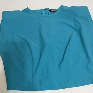 Chicme Womens L blue cropped top dressy blouse exposed zipper padded shoulder